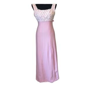 Vintage 60s early 70s Union Made Pink Lace Formal Prom Dress size XS